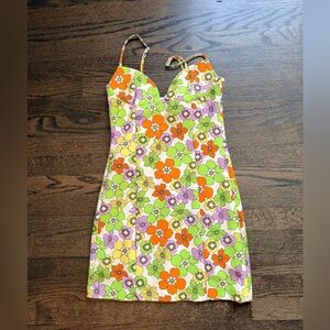 Zara Floral Mini Dress - Green, Orange, Purple